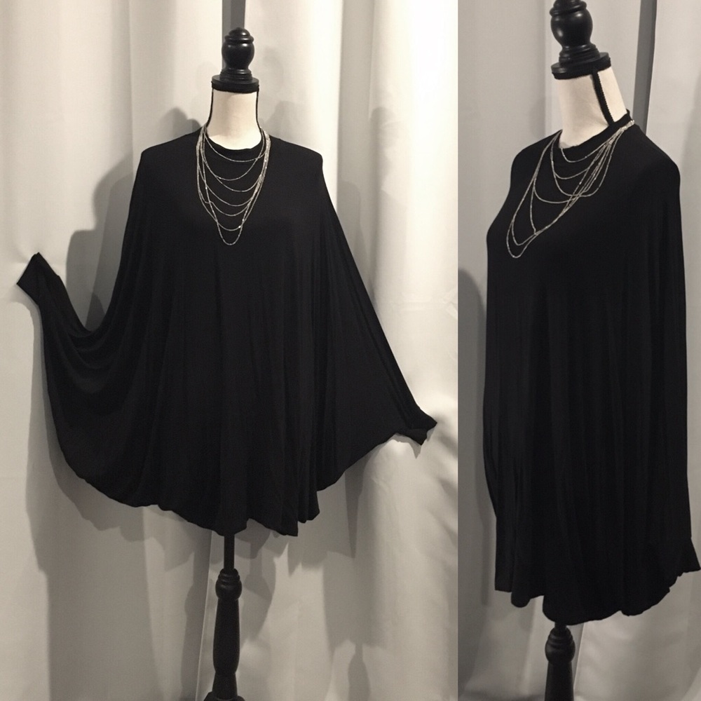 Poncho Style Tunic Top-Black